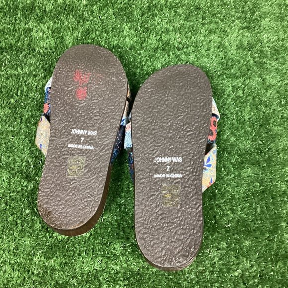 Johnny Was Sandals Leather Sunny Garden Twist Slip On Floral Blue - Picture 8 of 13